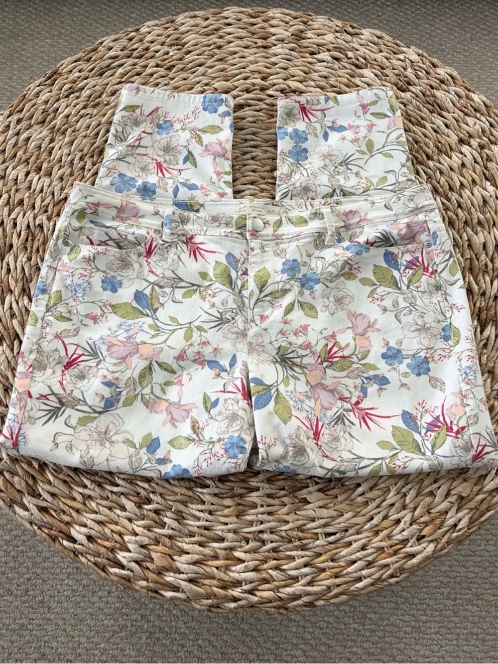 J Jill Floral Print Authentic Fit Slim Ankle Stretch Denim Jean